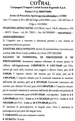 Il bando di gara per la manutenzione dei bus Cotral